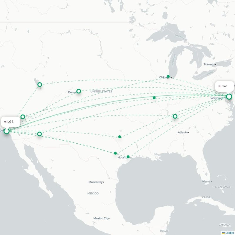 LGB - BWI route map