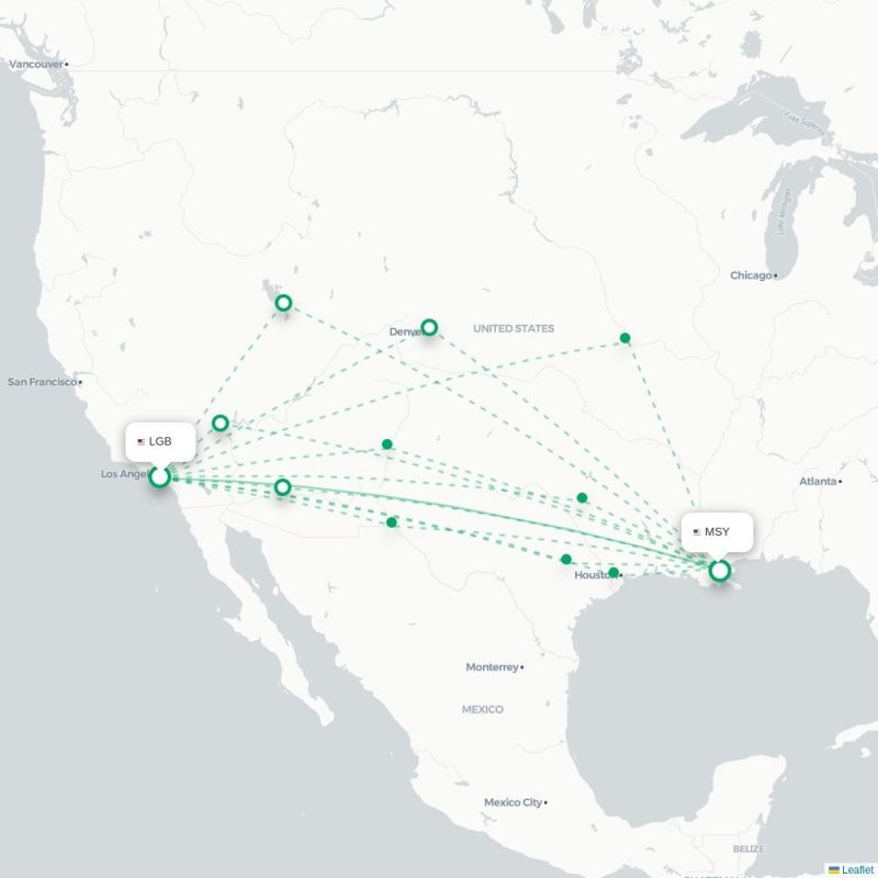 LGB - MSY route map
