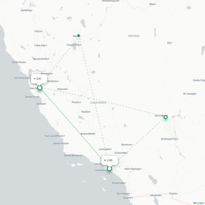 LGB - SJC route map