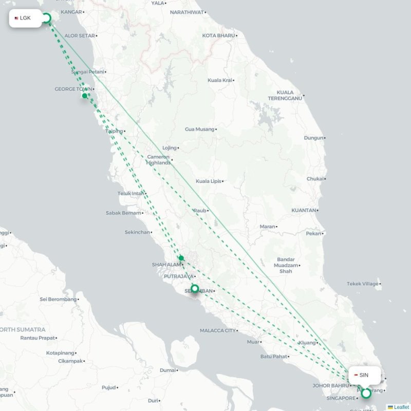 LGK - SIN route map
