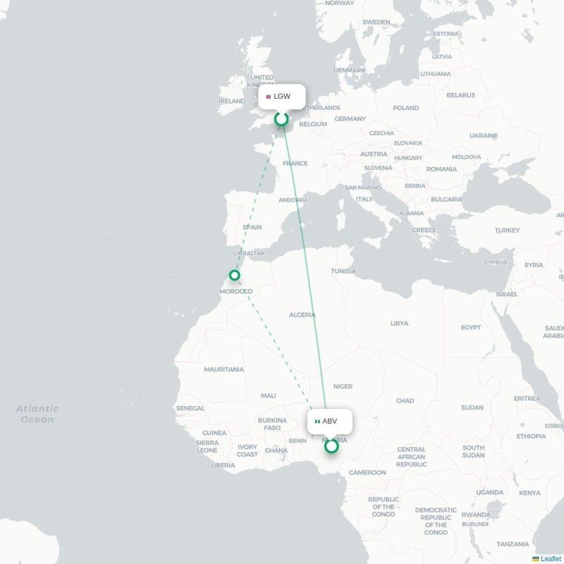 LGW - ABV route map