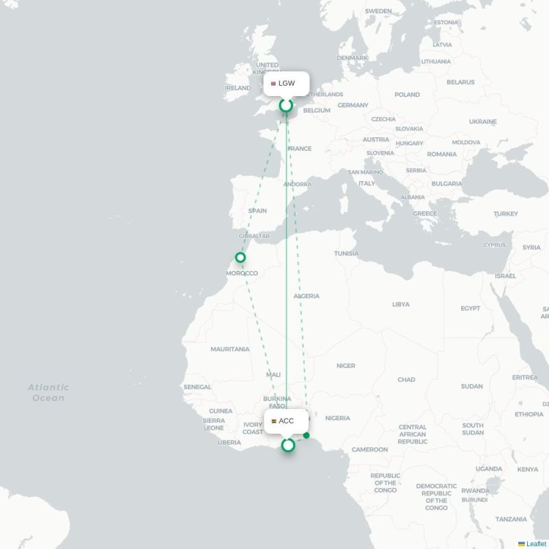 LGW - ACC route map