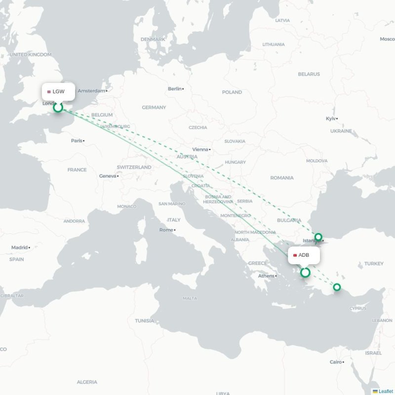 LGW - ADB route map