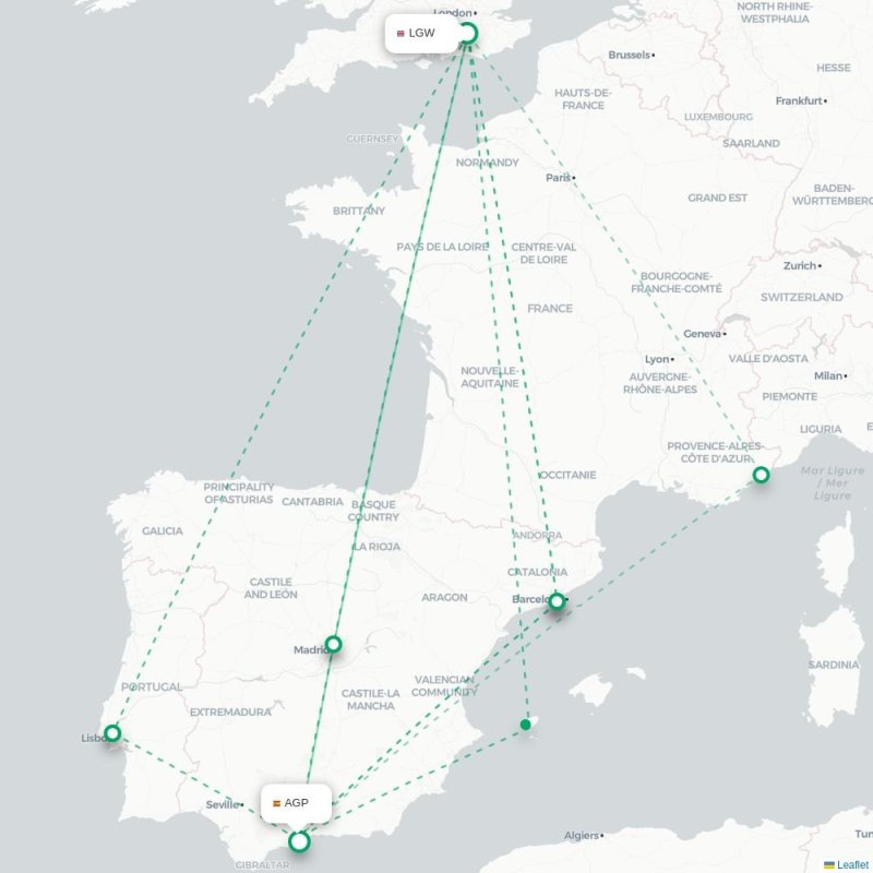 LGW - AGP route map