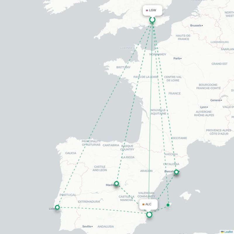 LGW - ALC route map