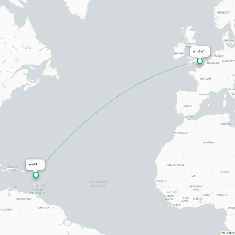 LGW - ANU route map
