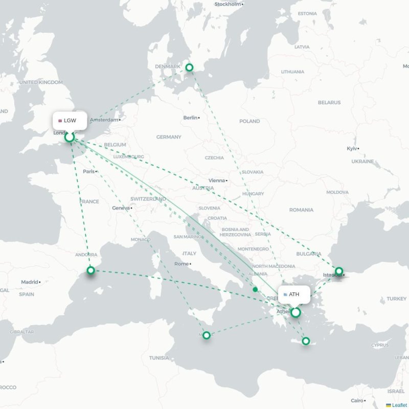 LGW - ATH route map