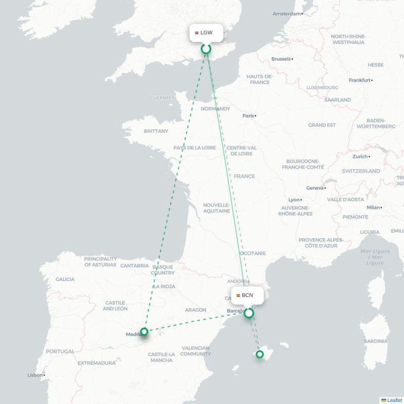 LGW - BCN route map