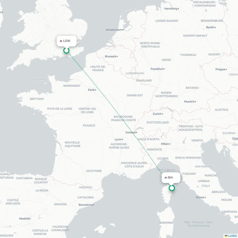 LGW - BIA route map
