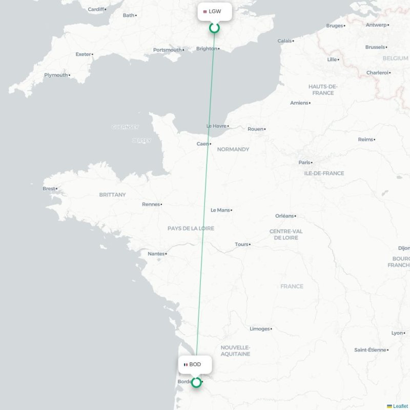LGW - BOD route map