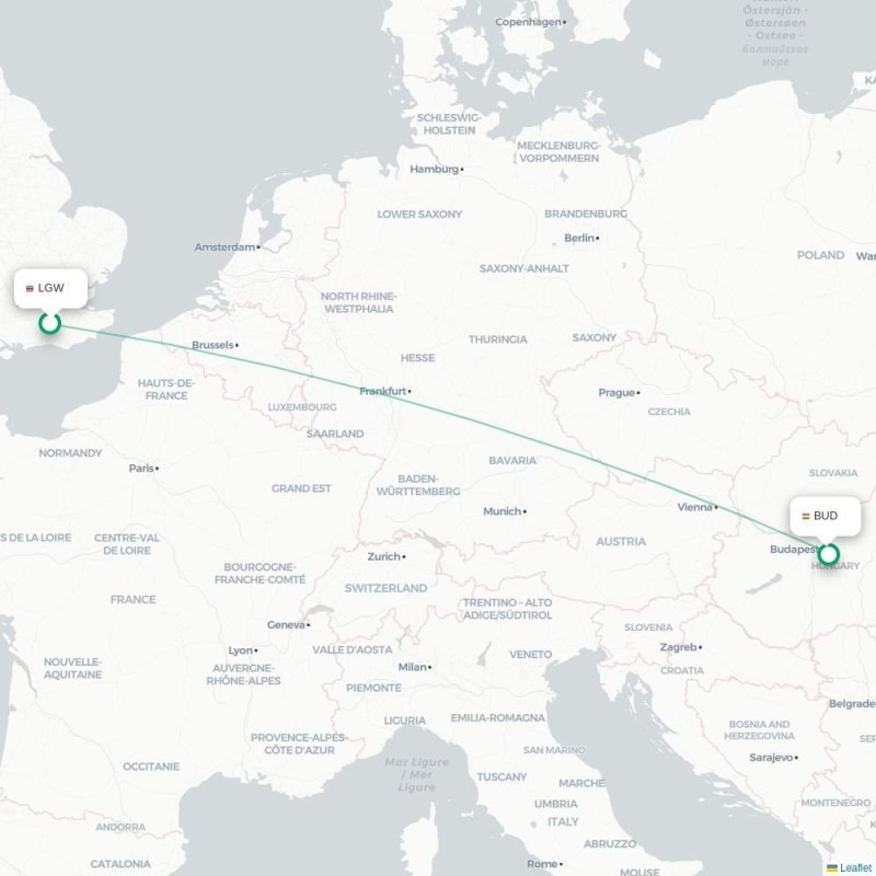LGW - BUD route map