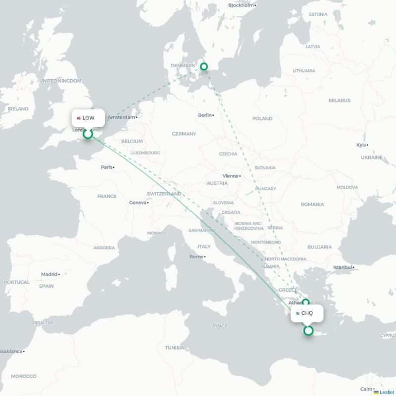 LGW - CHQ route map