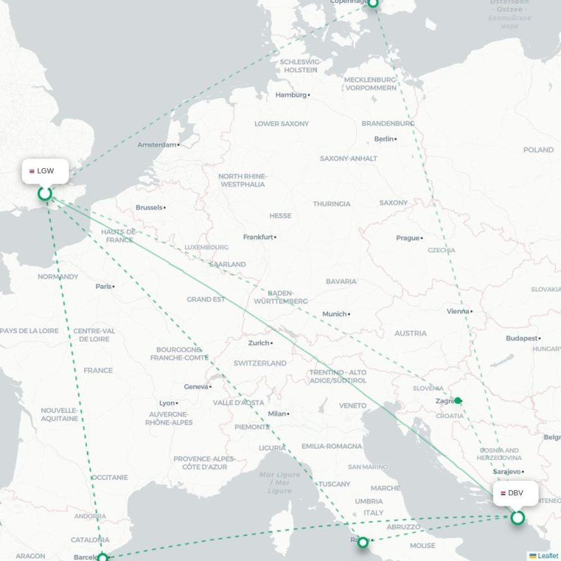 LGW - DBV route map