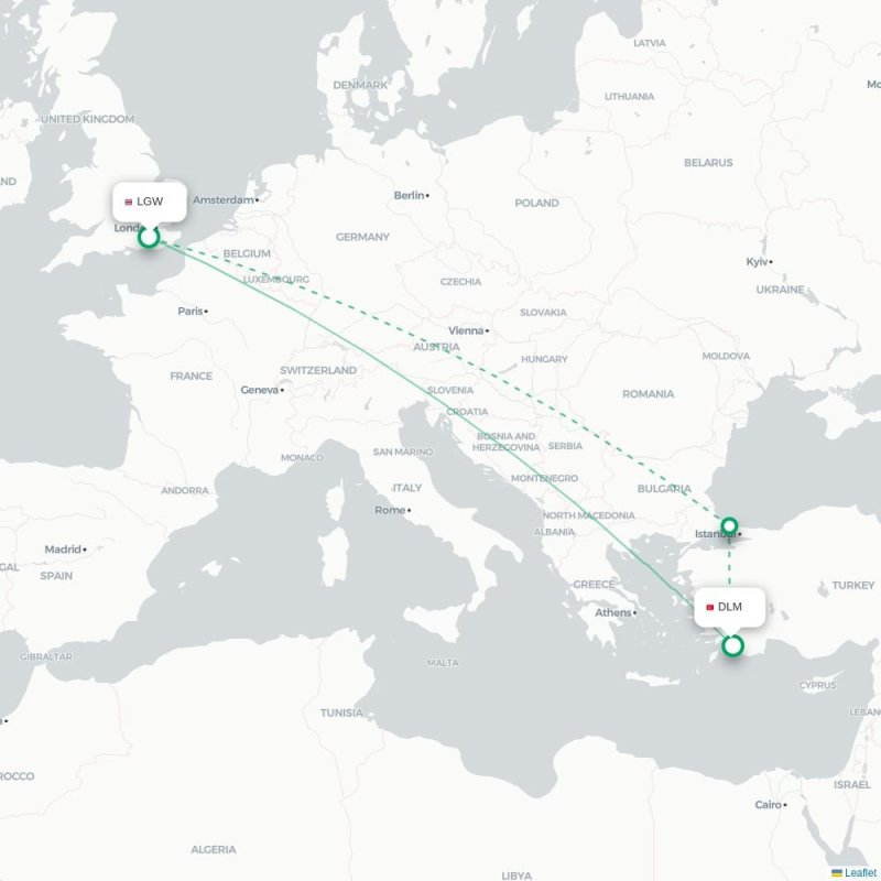 LGW - DLM route map