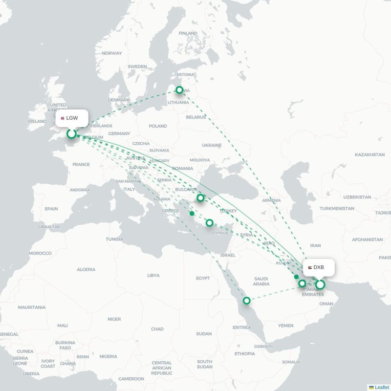 LGW - DXB route map