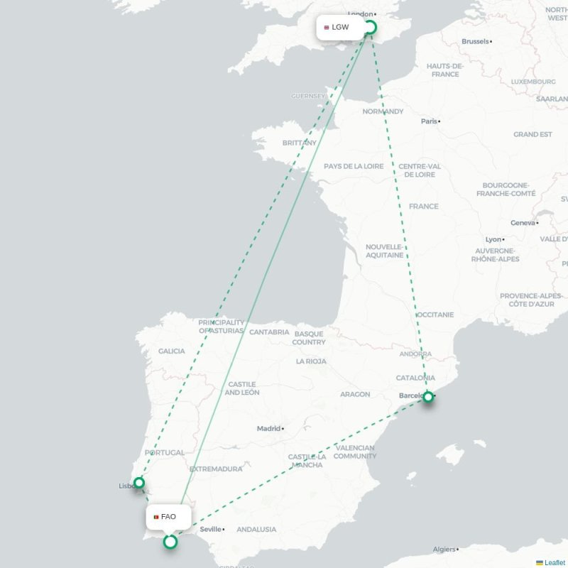 LGW - FAO route map