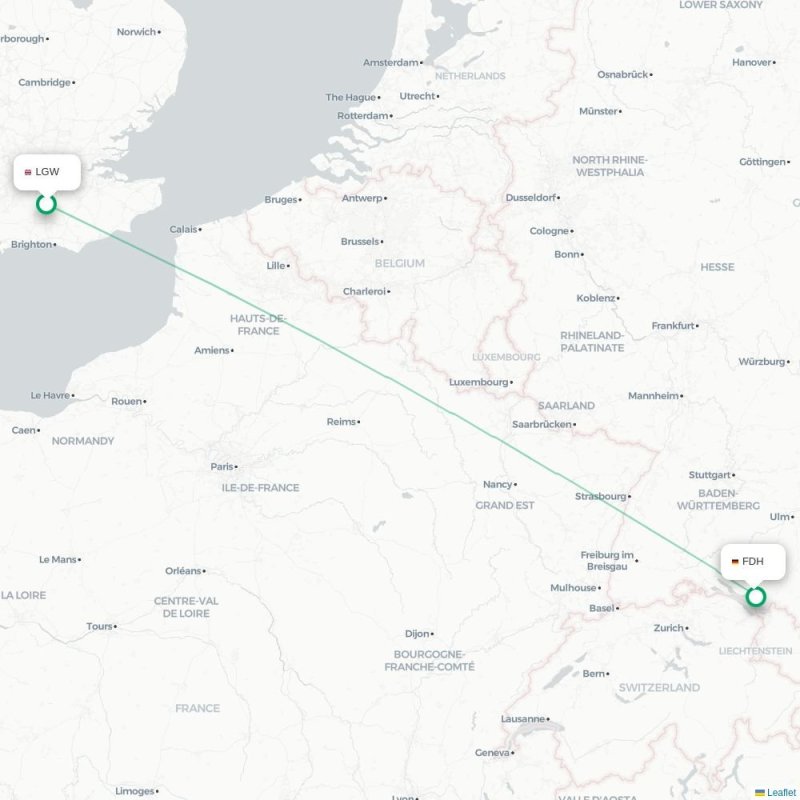 LGW - FDH route map