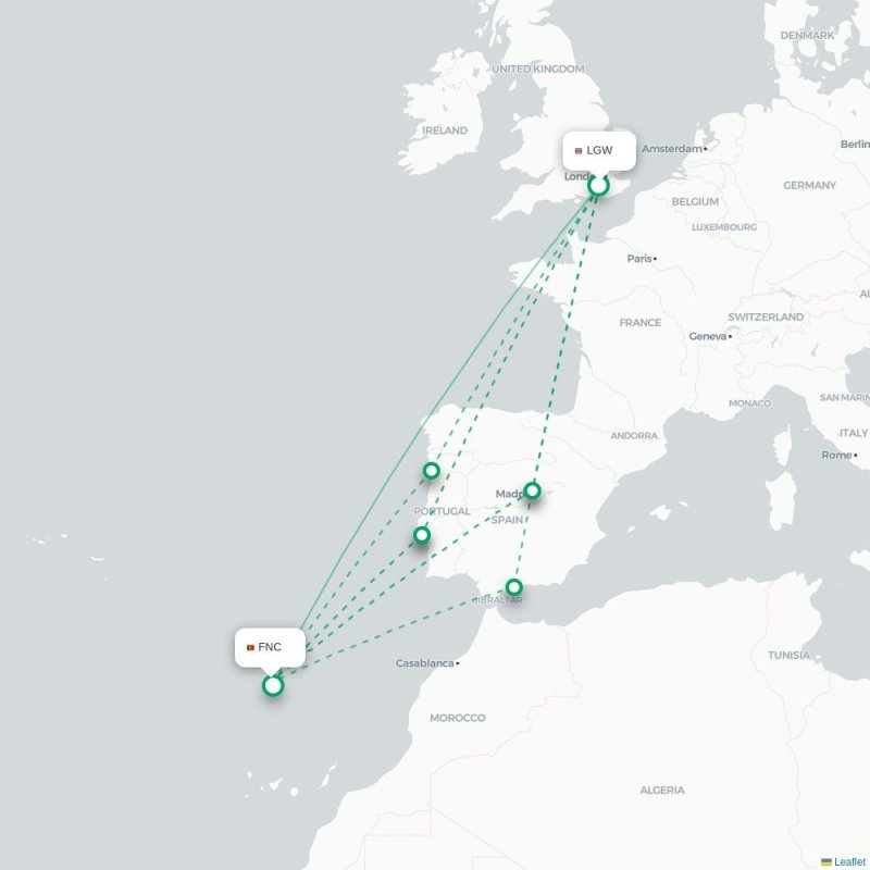 LGW - FNC route map