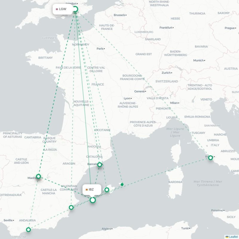 LGW - IBZ route map