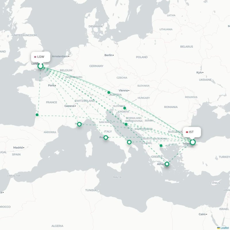 LGW - IST route map