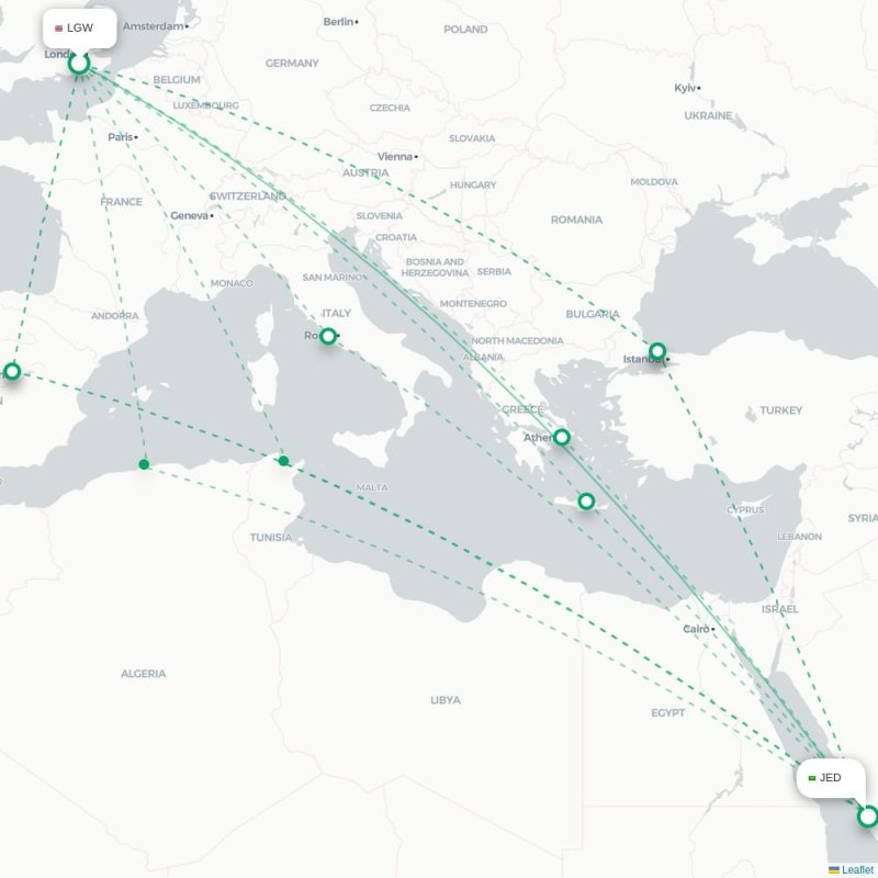 LGW - JED route map