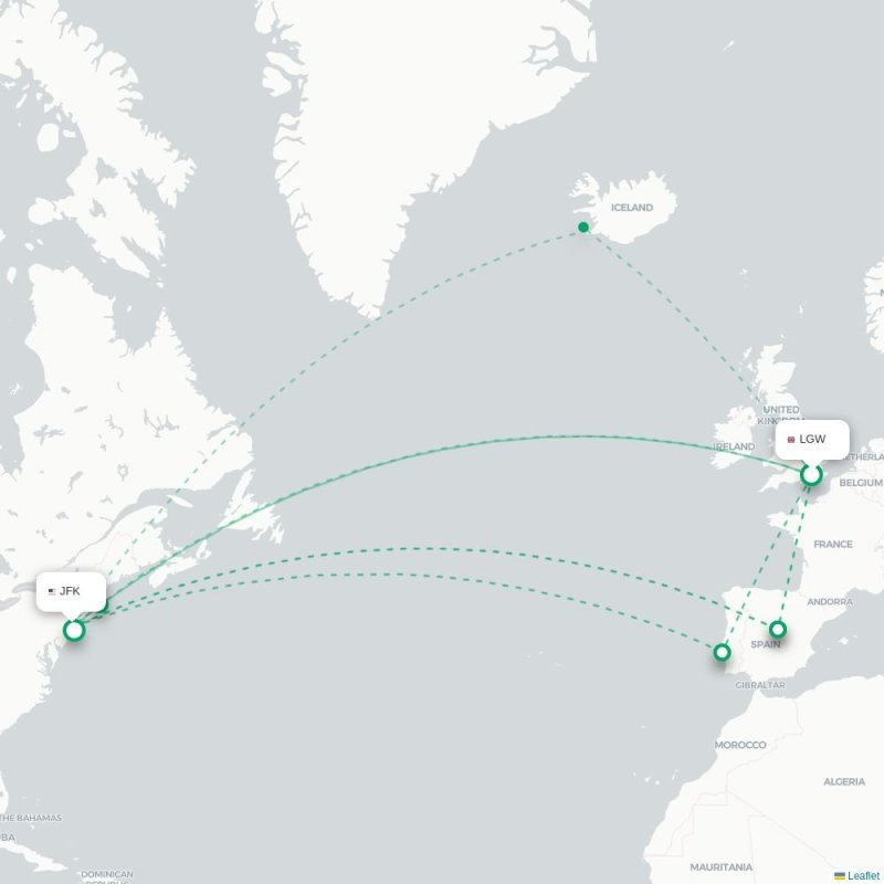LGW - JFK route map