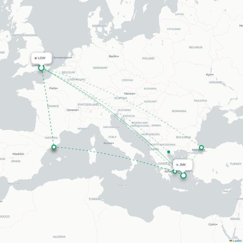 LGW - JMK route map