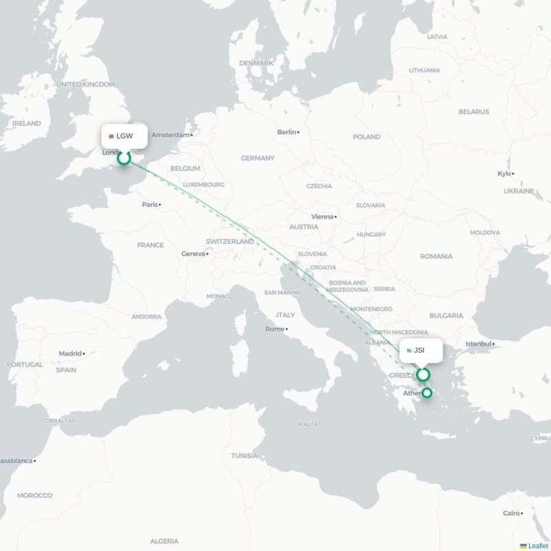 LGW - JSI route map
