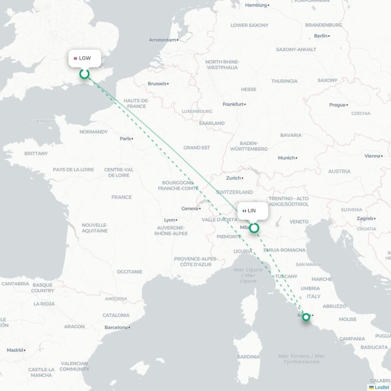 LGW - LIN route map