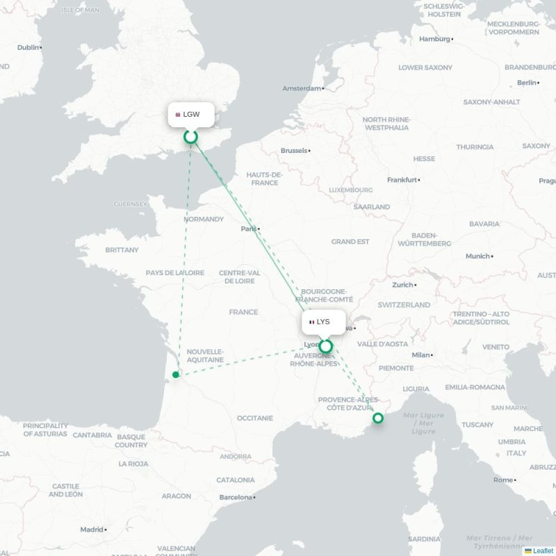 LGW - LYS route map