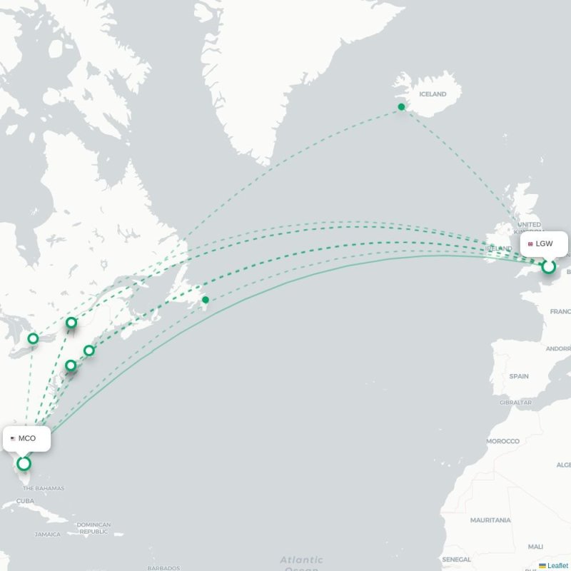 LGW - MCO route map
