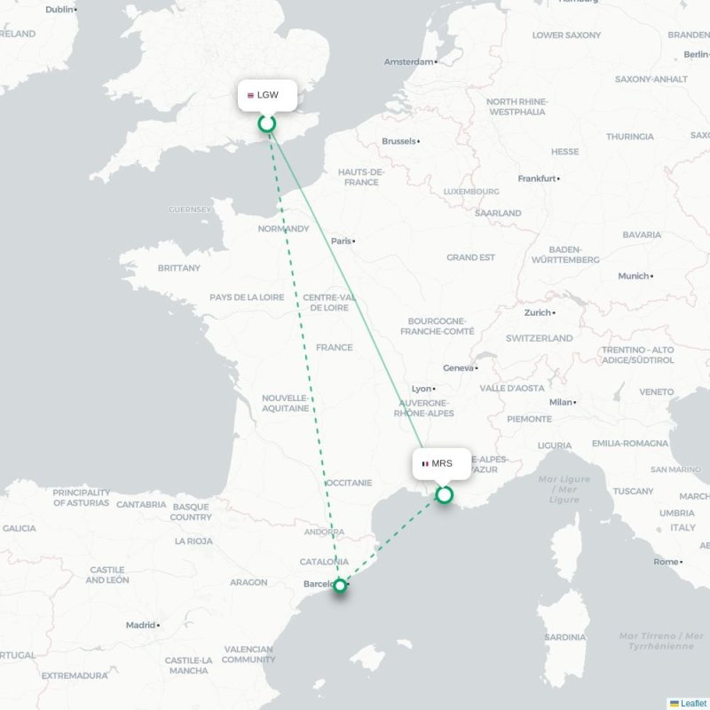 LGW - MRS route map