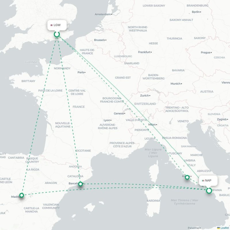 LGW - NAP route map