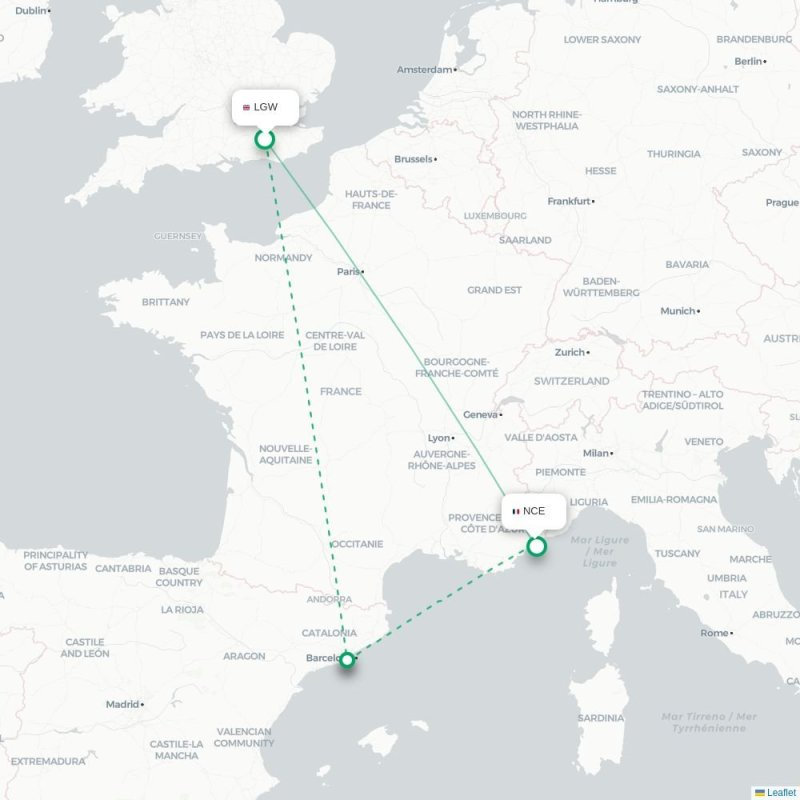 LGW - NCE route map