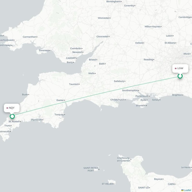 LGW - NQY route map