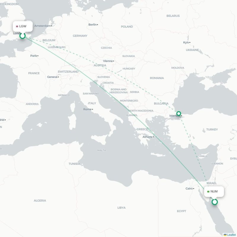 LGW - NUM route map