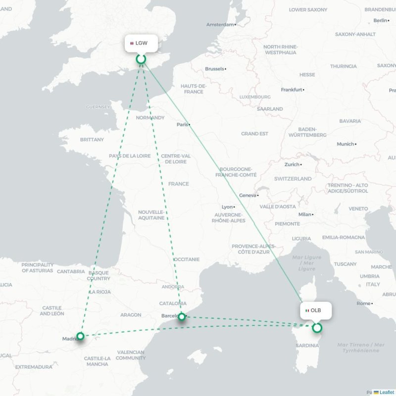 LGW - OLB route map