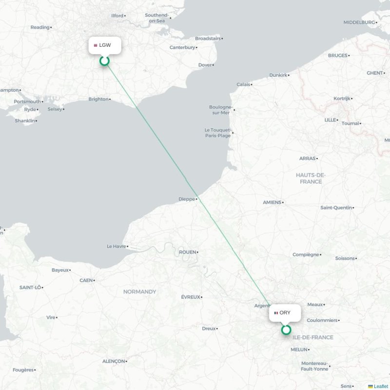 LGW - ORY route map