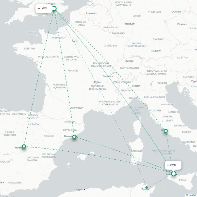LGW - PMO route map