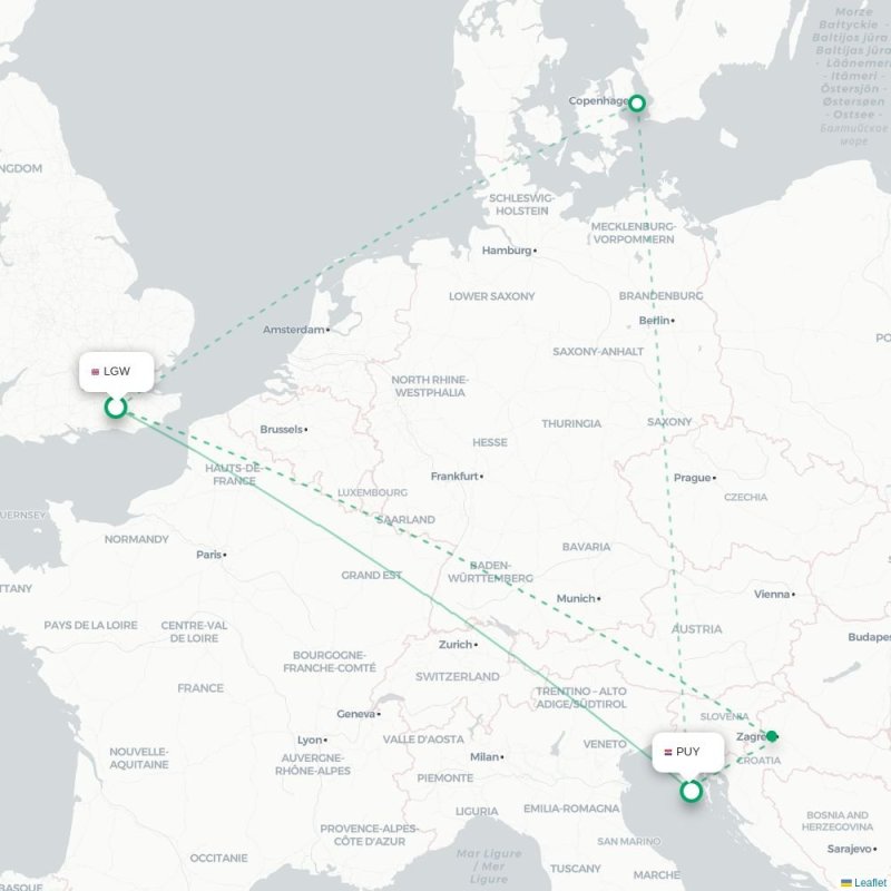 LGW - PUY route map
