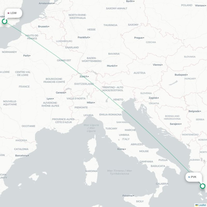 LGW - PVK route map