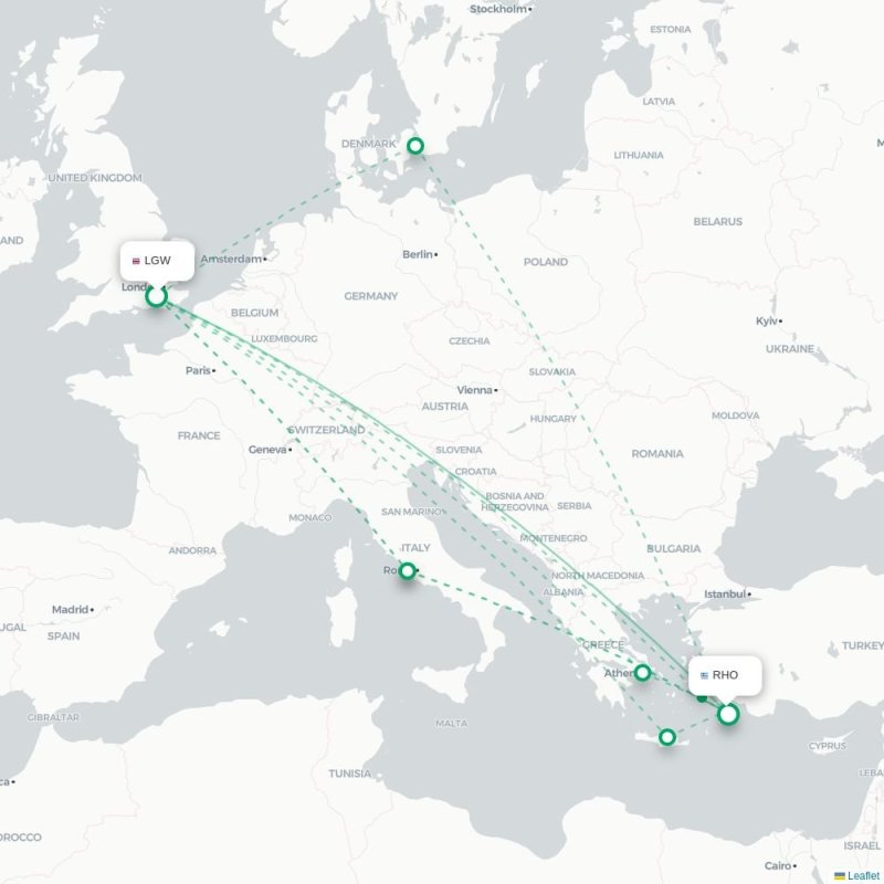 LGW - RHO route map