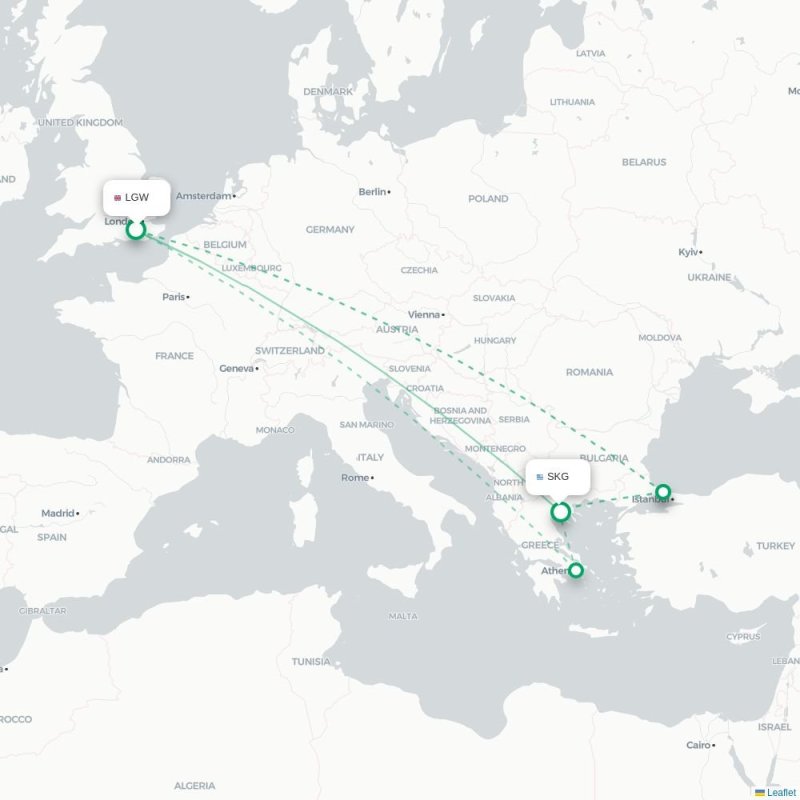 LGW - SKG route map