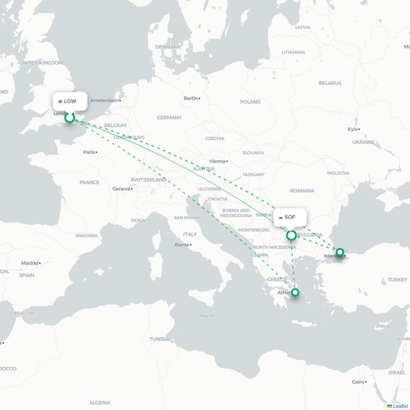 LGW - SOF route map
