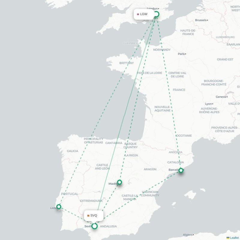 LGW - SVQ route map