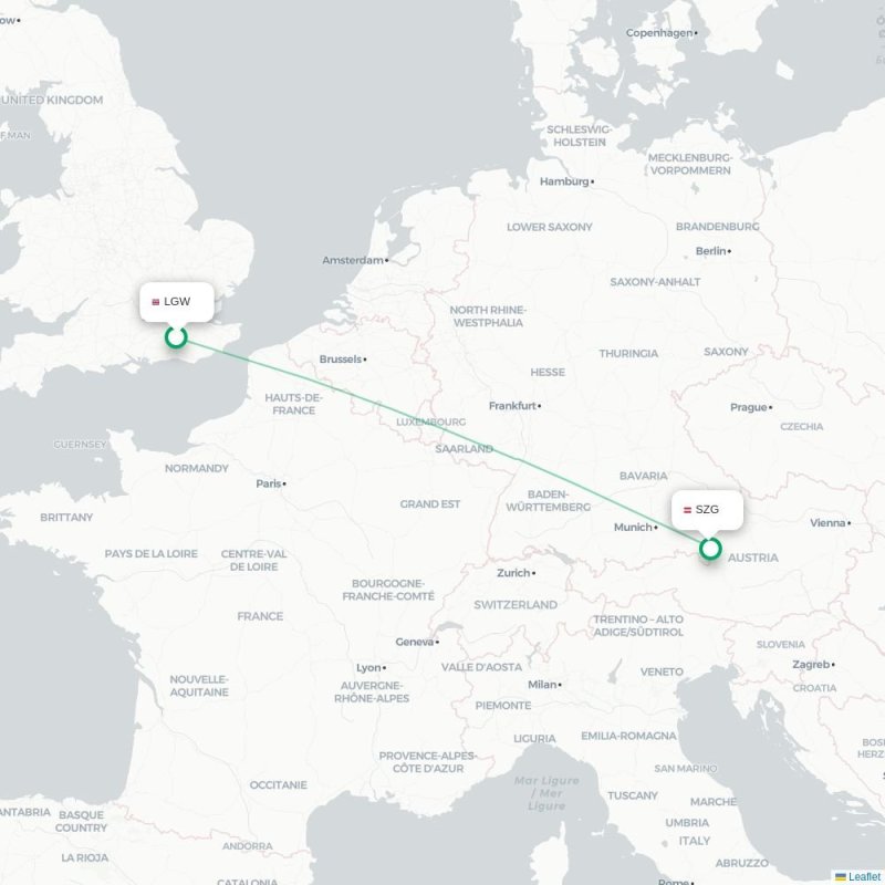 LGW - SZG route map