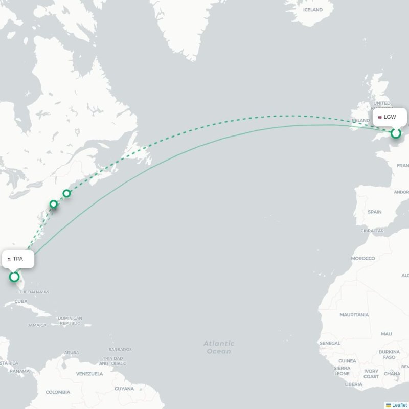 LGW - TPA route map