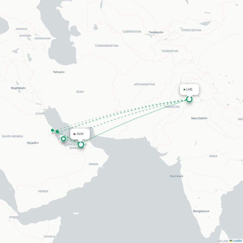 LHE - AUH route map