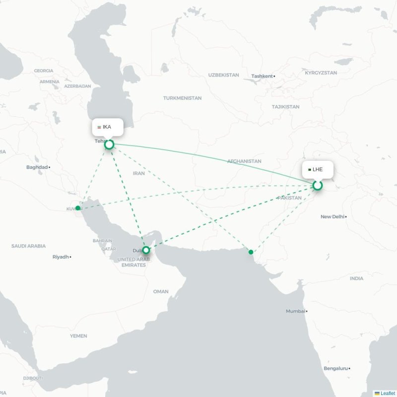 LHE - IKA route map