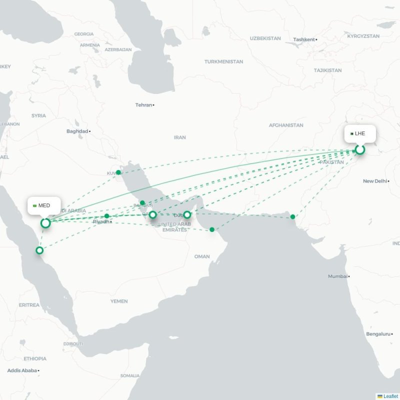 LHE - MED route map